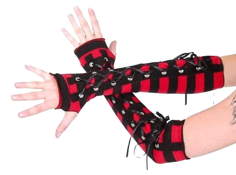 Punkové rukavice červeno-černé se širokým proužkem