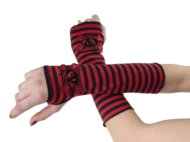 Emo rukavice červeno-černé s kočičí hlavou