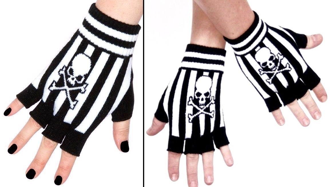 Gotické rukavice bílo-černé s lebkou