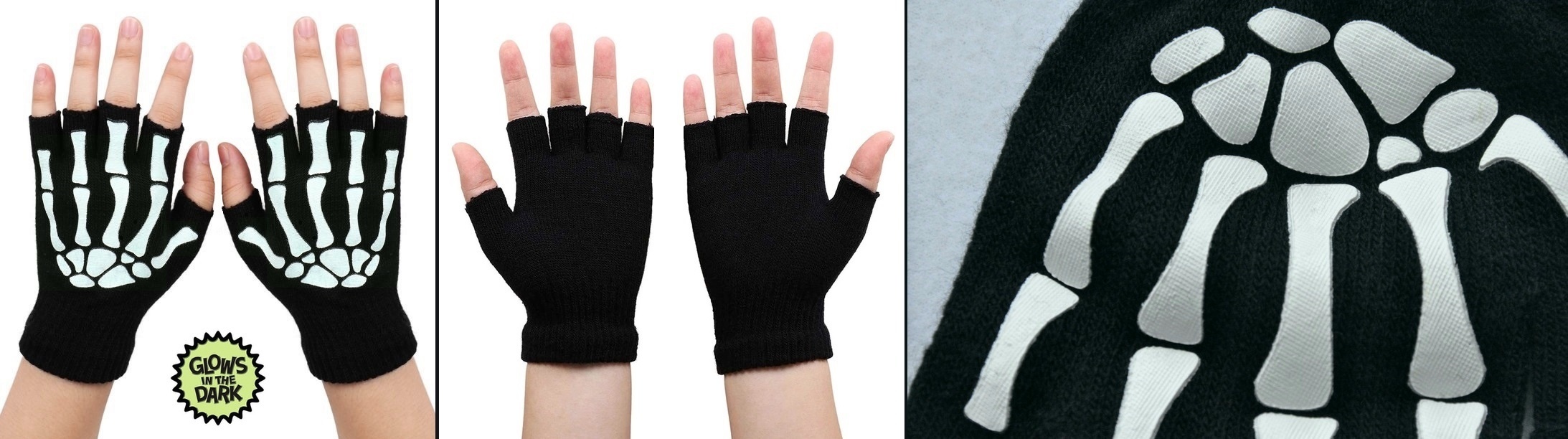 Gotické bezprsté rukavice Skeleton svítící ve tmě