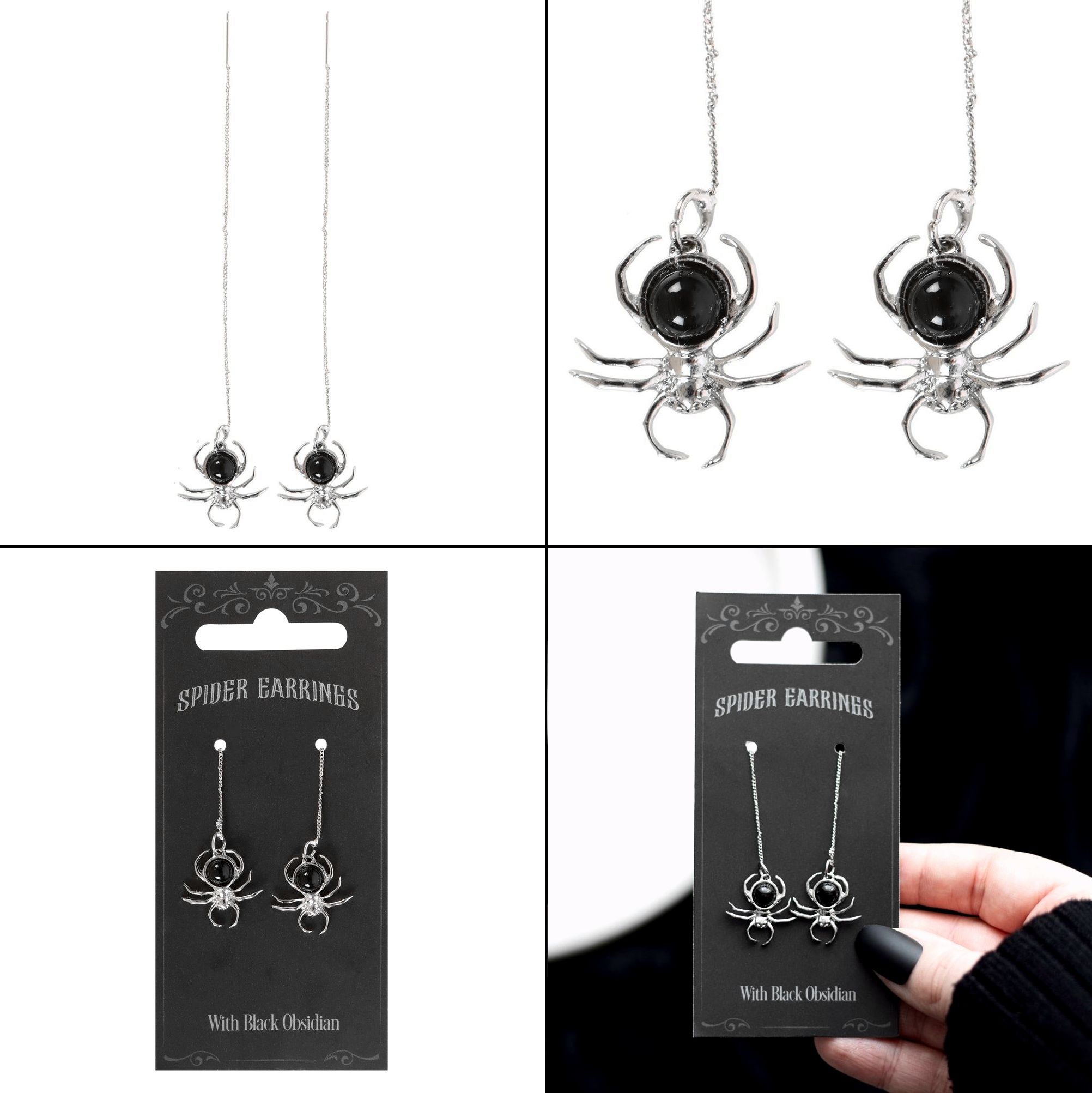 Náušnice - Black Obsidian Spider