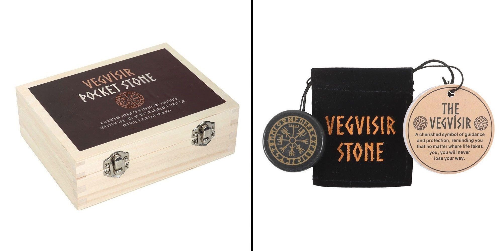 Box dřevěný a 2 ks talismanu Vegvísir