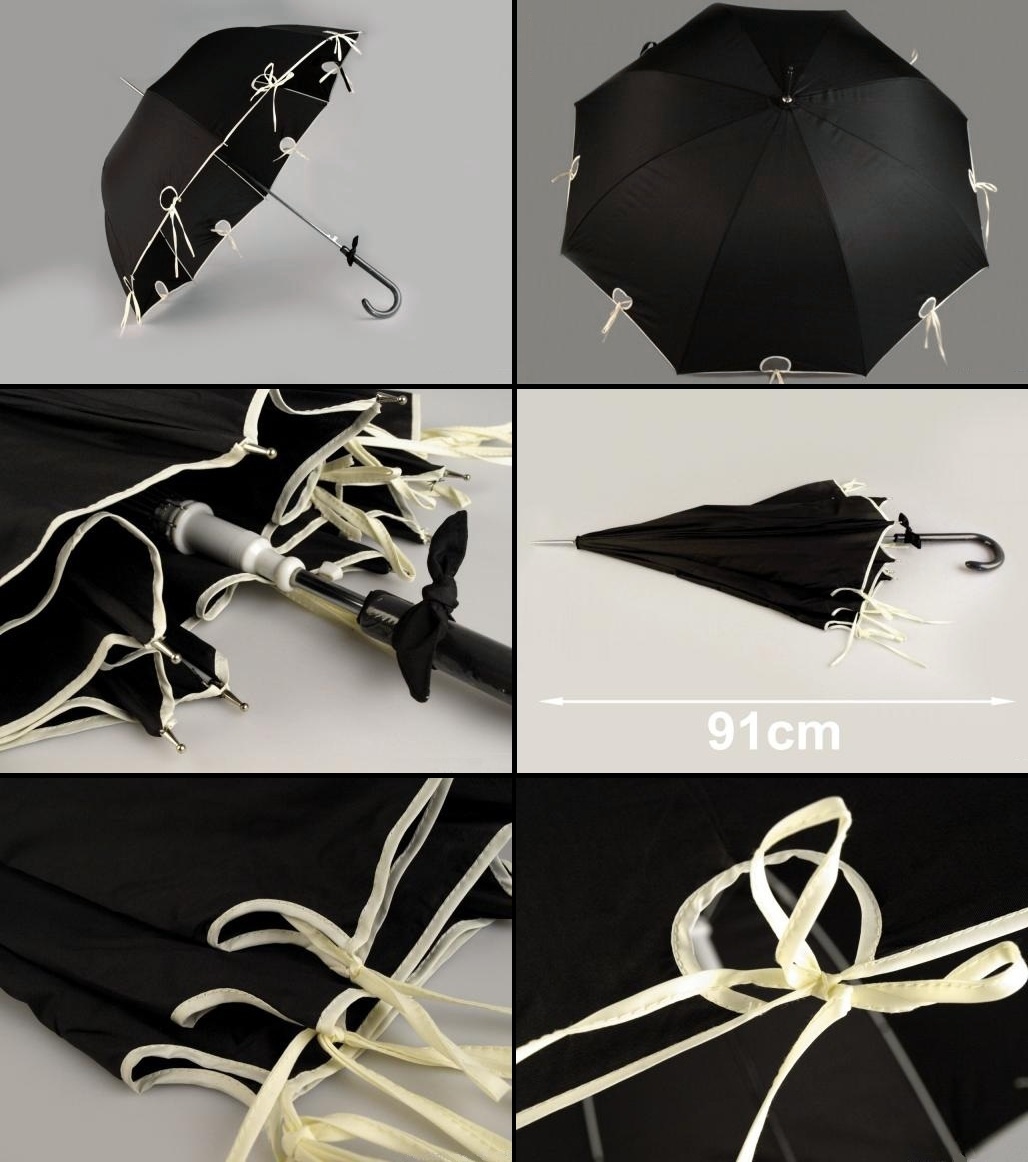 Gotický deštník černý s mašličkami