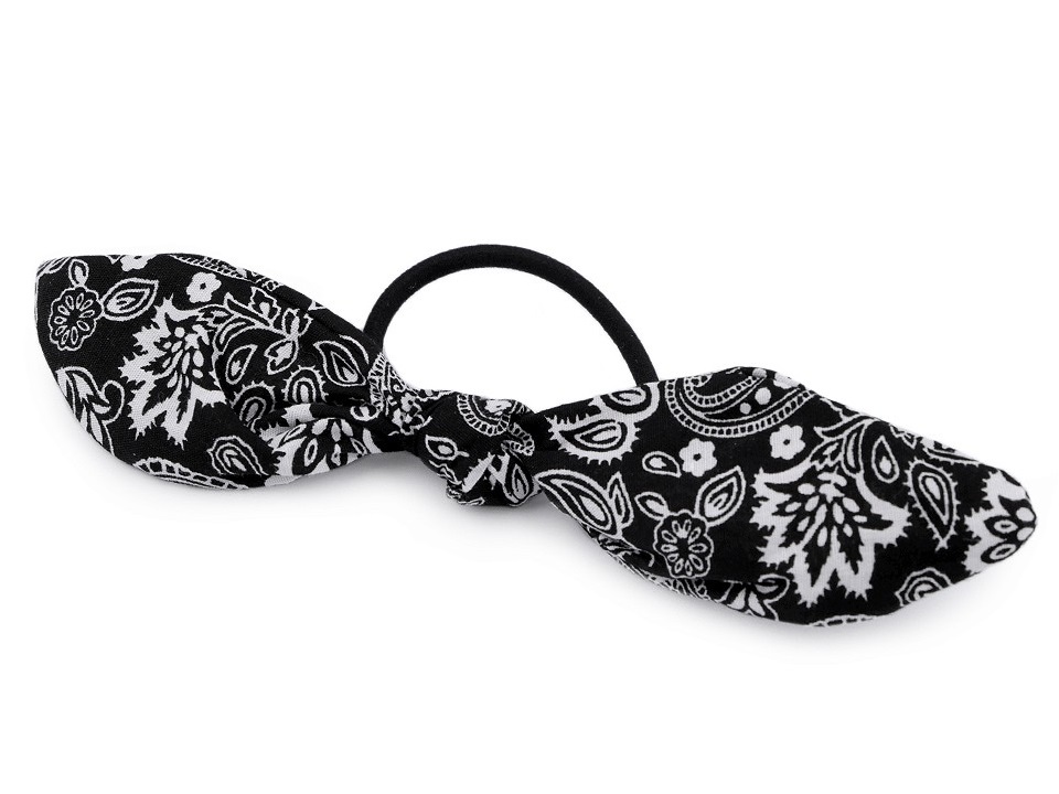 Gumička do vlasů s černou paisley mašlí