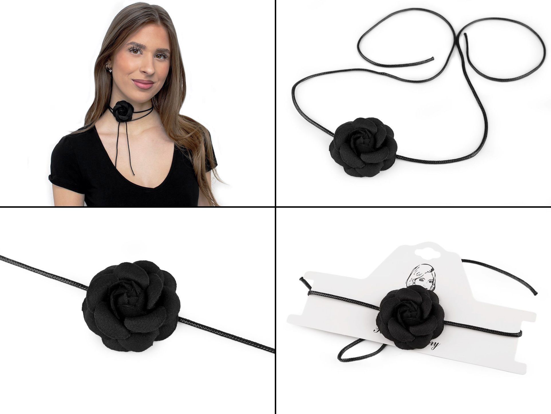 Gotický náhrdelník na zavázání s černou růží