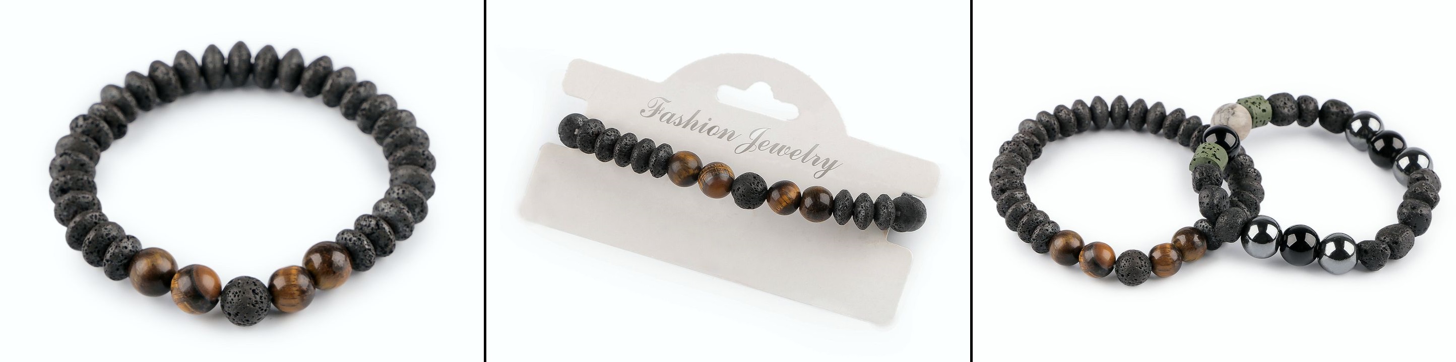 Náramek z lávových korálků a tygřím okem