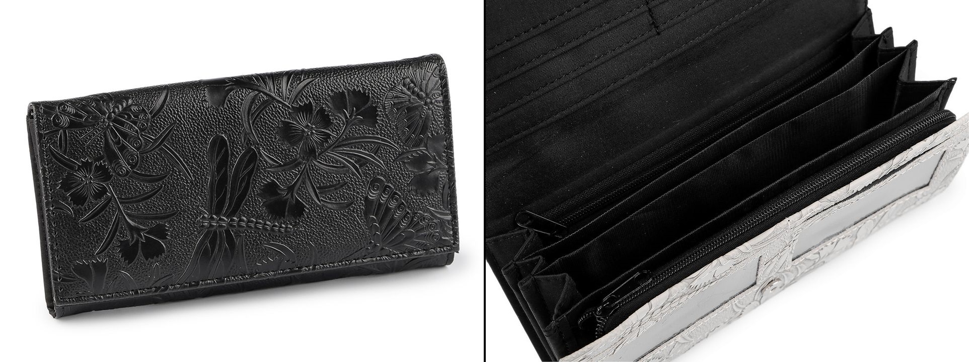 Peněženka dámská černá s vážkami a motýli