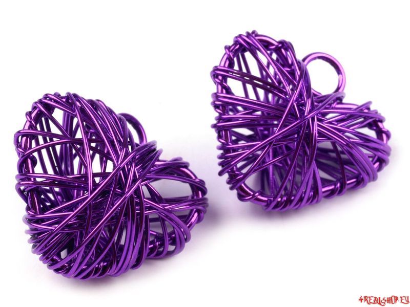 Přívěsek - Srdíčko drátované fialové