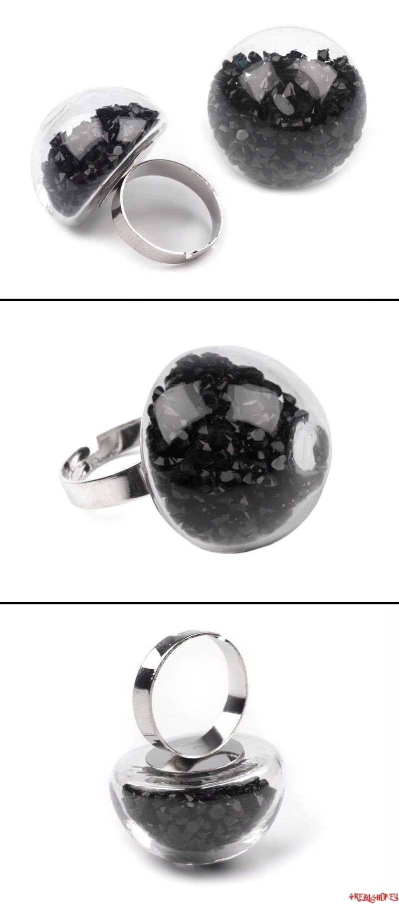 Prsten s černými krystaly