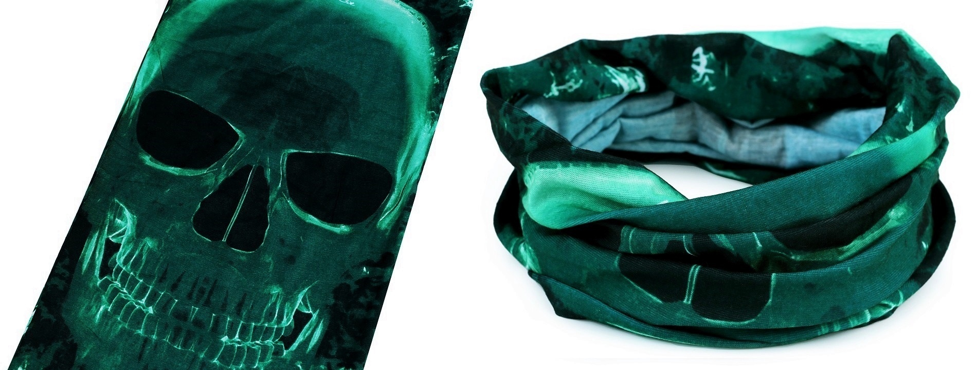 Šátek multifunkční s temně zelenou lebkou
