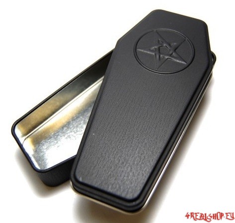 Krabička plechová rakev černá - Pentagram