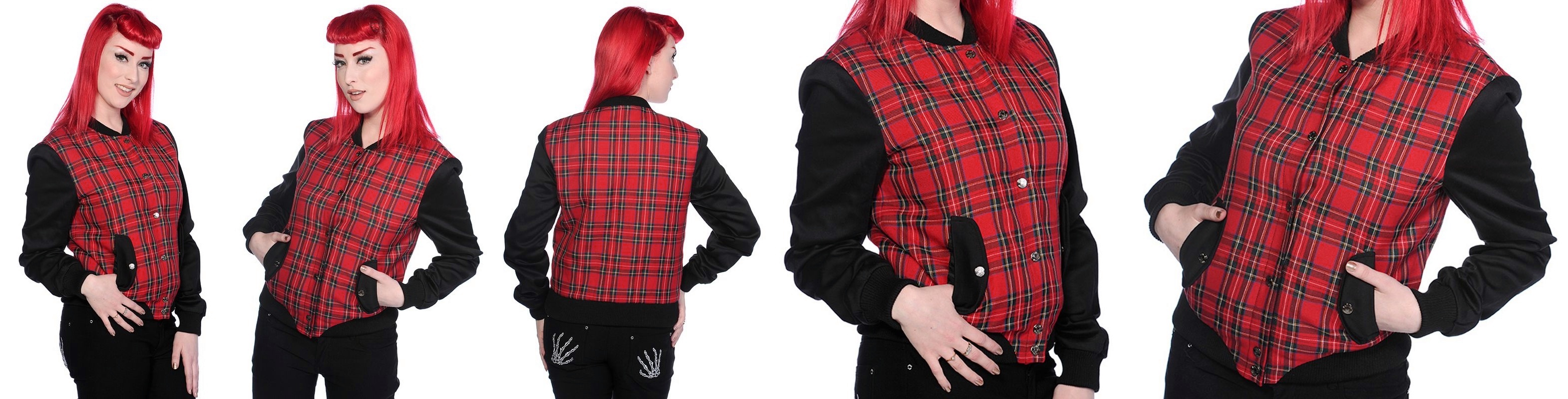 Punková bunda dámská bomber tartanový & černý