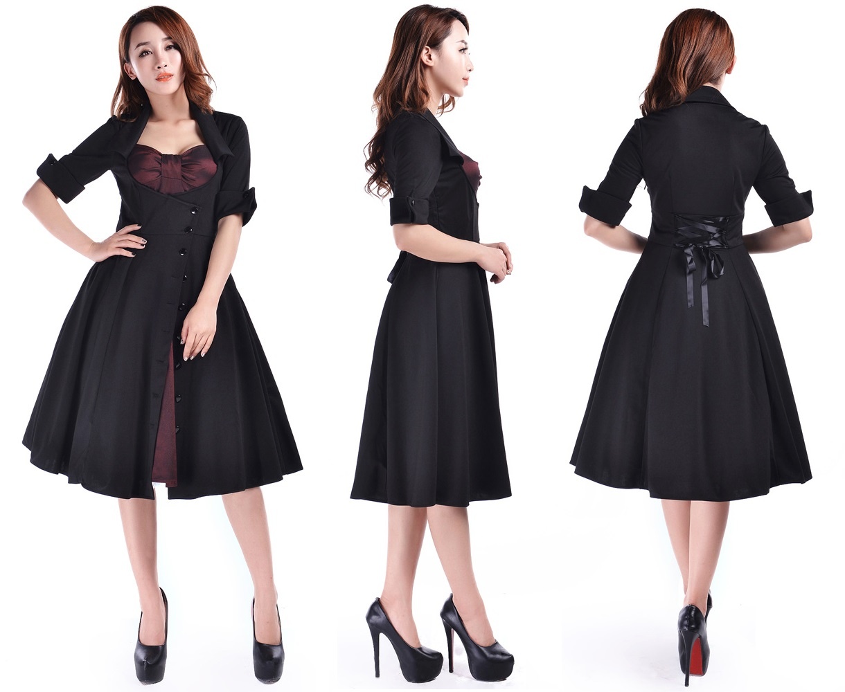 Rockabilly šaty dámské Side Button Burgundy