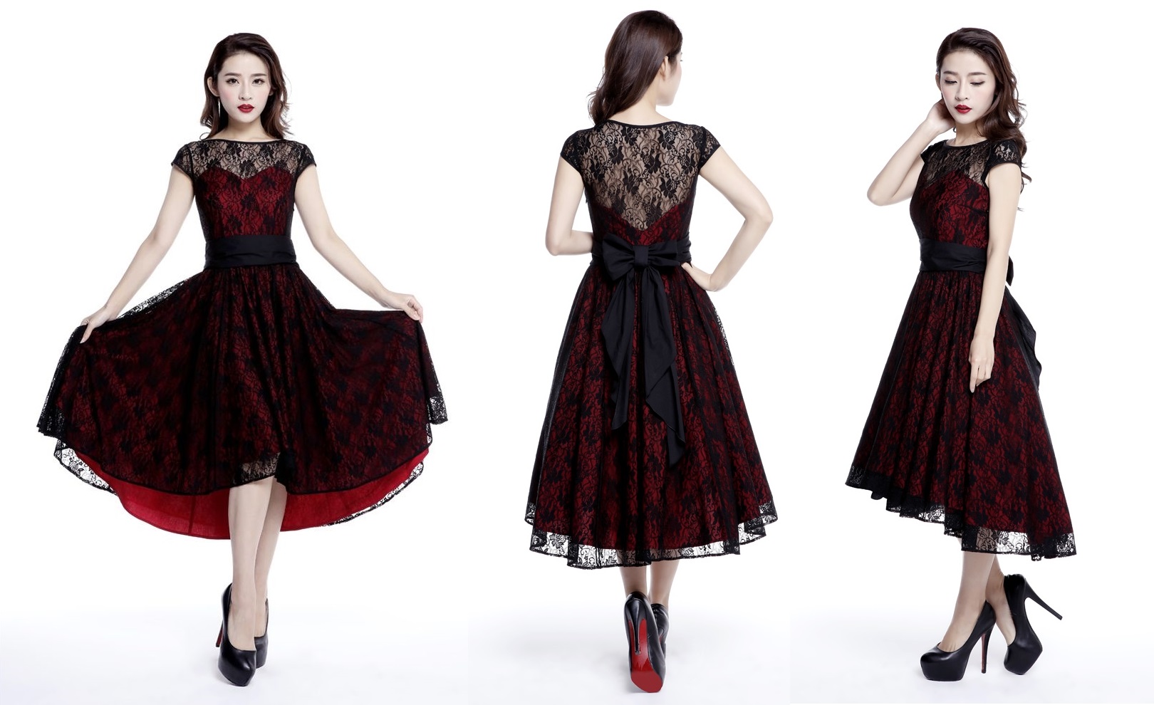 Gotické šaty dámské Evelyn červeno-černé
