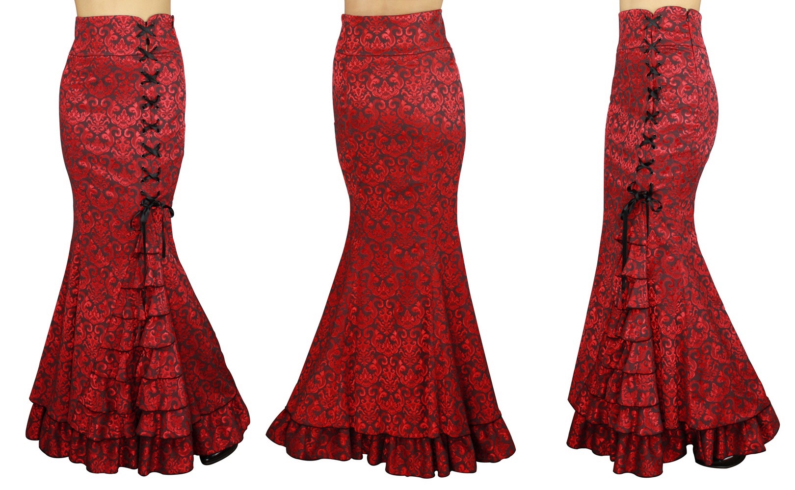 Gotická sukně dámská dlouhá Jacquard červená
