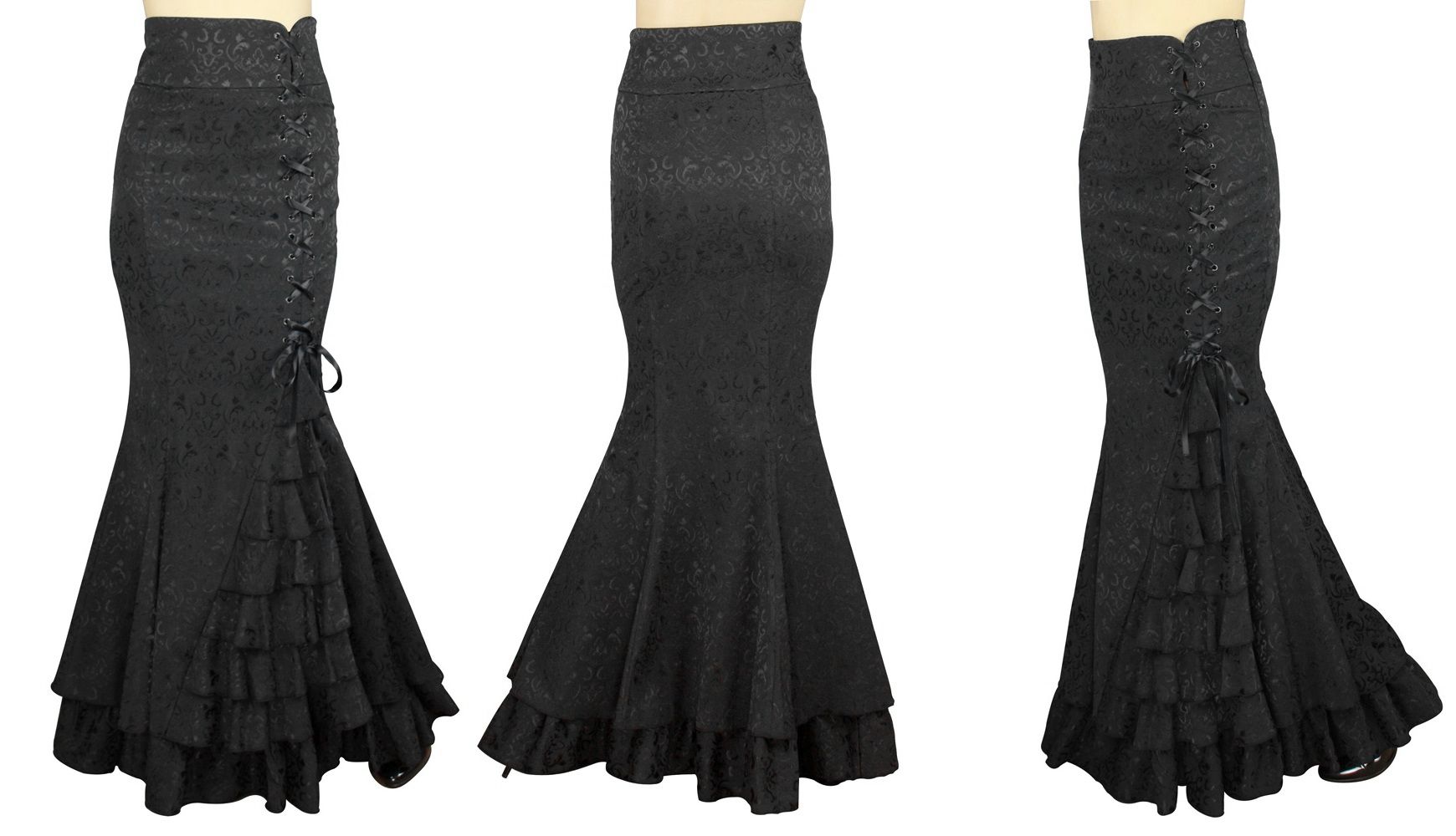 Gotická sukně dámská dlouhá Jacquard černá