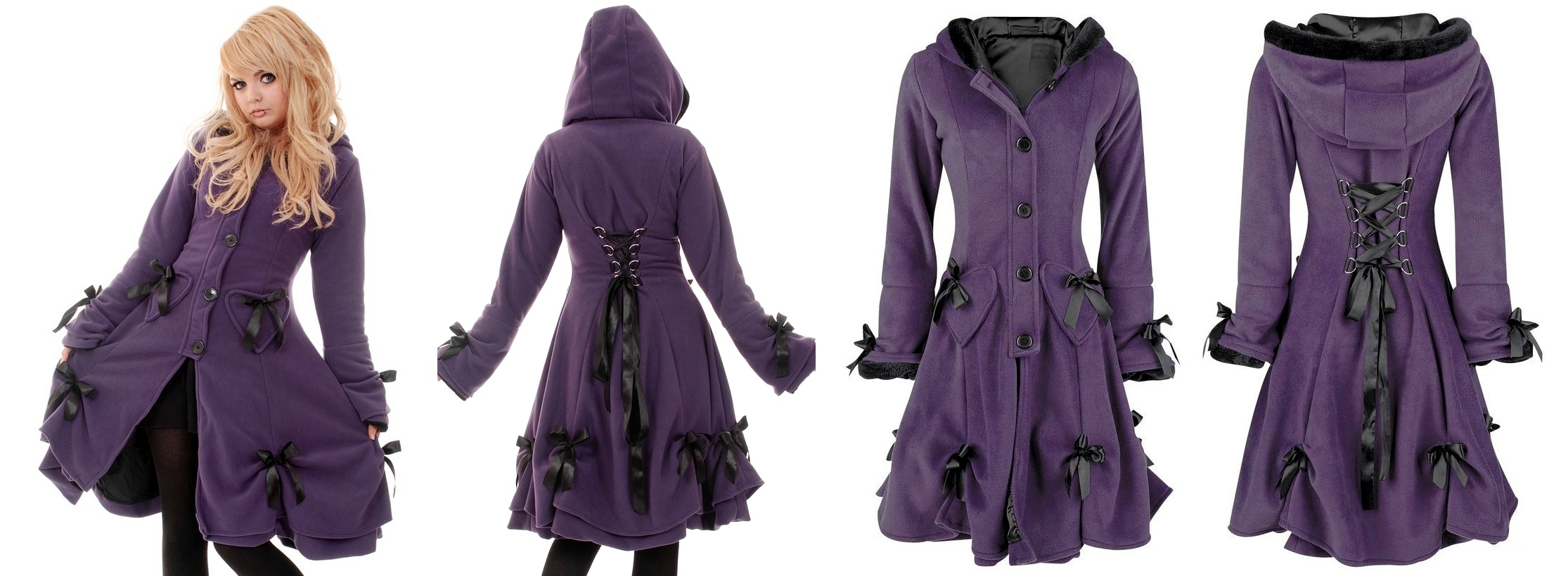 Gotický kabát dámský fialový s mašlemi