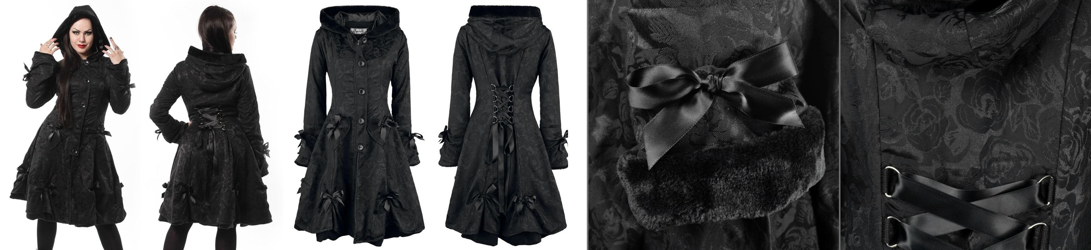 Gotický kabát dámský černý s mašlemi Rose