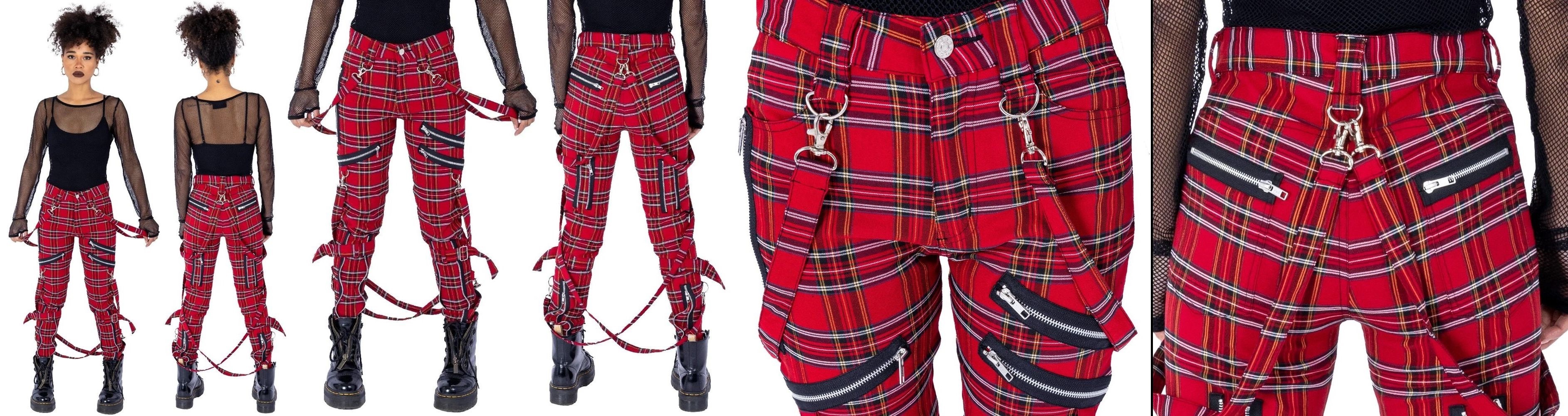 Punkové kalhoty dámské červený tartan