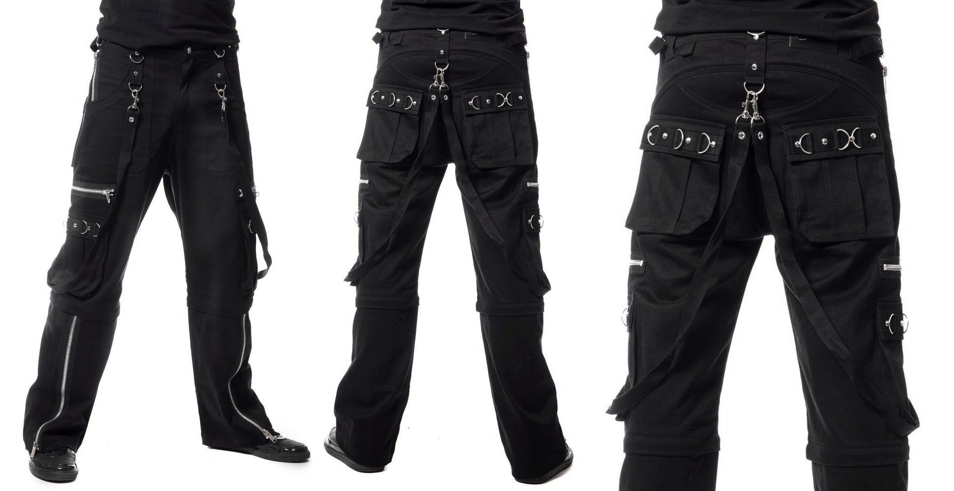 Metalové kalhoty pánské s kapsami a popruhy