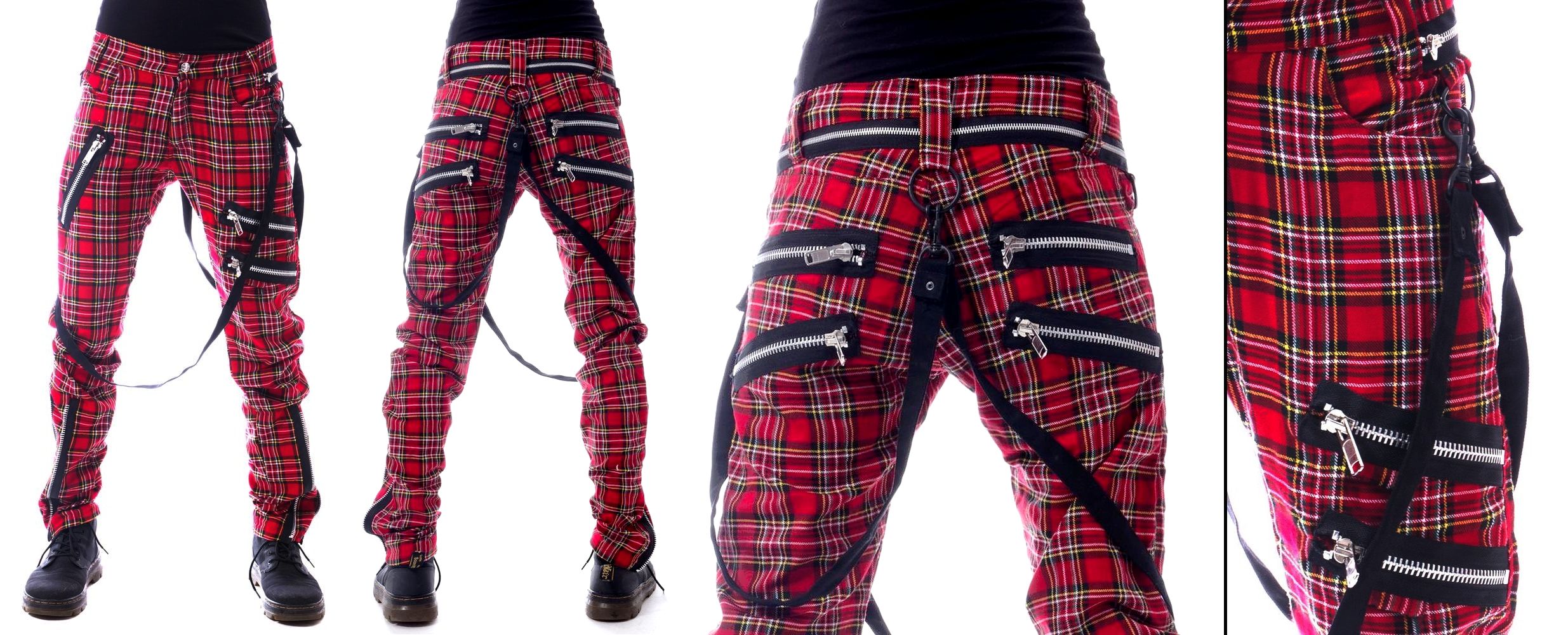 Punkové kalhoty pánské červený tartan