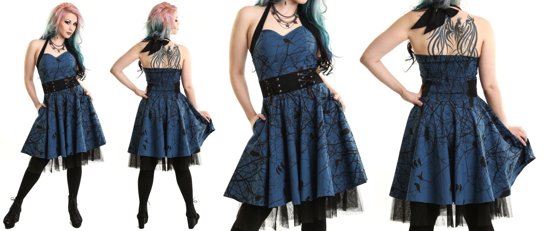 Gotické šaty dámské Dark Crow modré