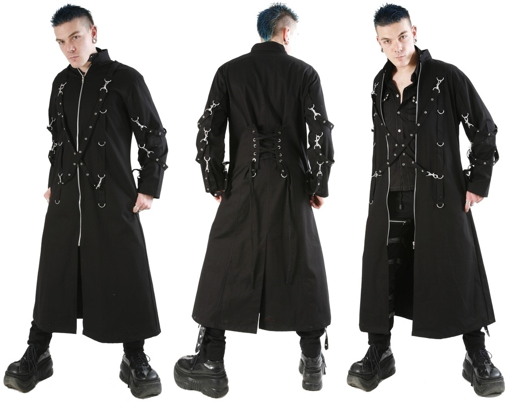 Gotický kabát pánský dlouhý s popruhy