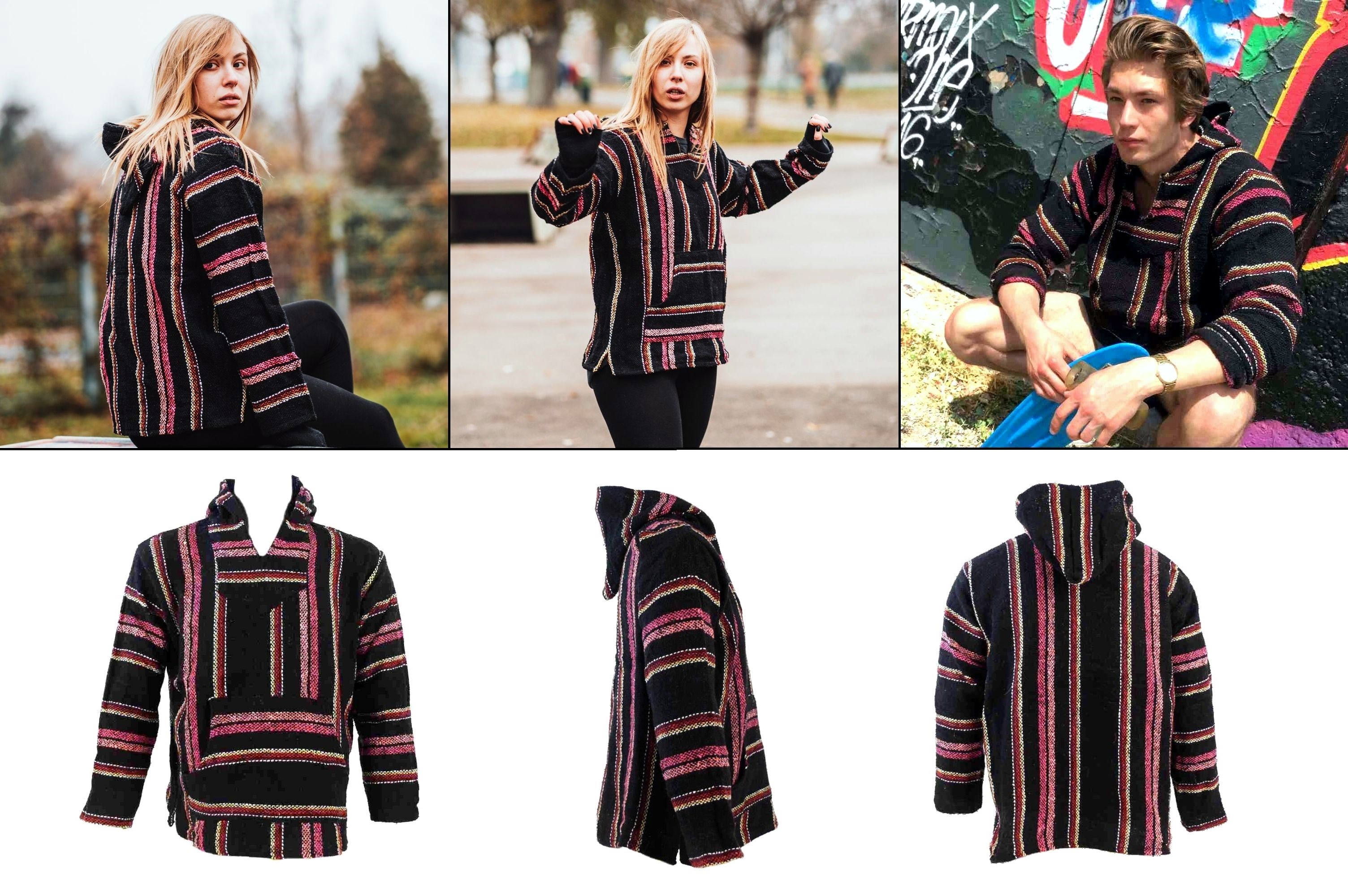 Mexická unisex mikina Baja Jerga růžovo-černá