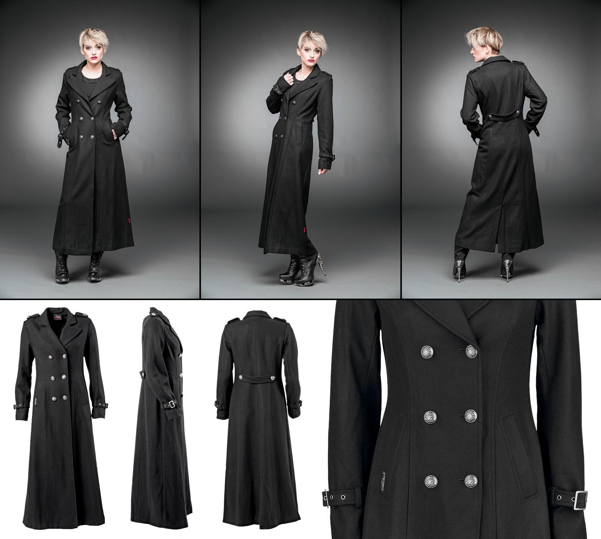 Gotický kabát dámský dlouhý s dvouřadou légou