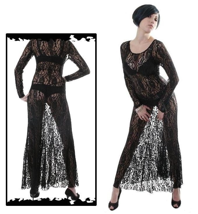 Gotické šaty dámské dlouhé průhledné krajkové
