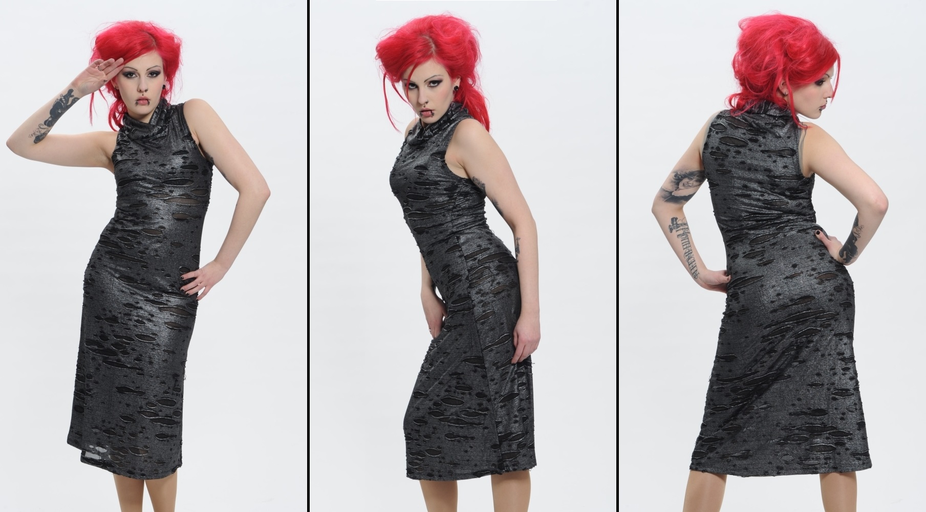 Punkové šaty dámské šedé s průřezy