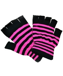 Gotické rukavice s proužkem růžovo-černé