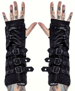 Gotické rukavice s přezkami, zipem a šněrováním