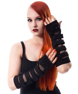 Gotické rukavice s pásky a síťovanou vsadkou