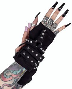 Gotické rukavice krátké s pásky a hroty