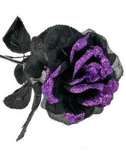 Gotická růže černá s fialovými glitry - DOPRODEJ