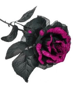Gotická růže černá s růžovými glitry - DOPRODEJ