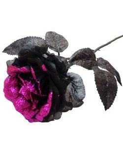Gotická růže černá s růžovými glitry - DOPRODEJ