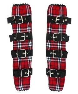Návleky s přezkami červený tartan