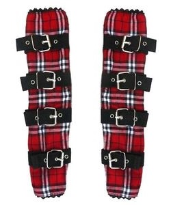 Návleky s přezkami červený tartan