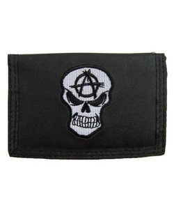 Peněženka s výšivkou lebky s anarchy symbolem