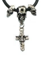 Přívěsek na šňůrce - Skull and Fleur De Lis Cross