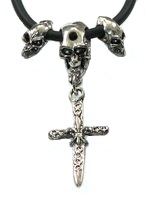 Přívěsek na šňůrce - Skull and Fleur De Lis Cross