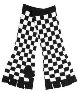 Rukavice bezprsté dlouhé šachovnice černo-bílá