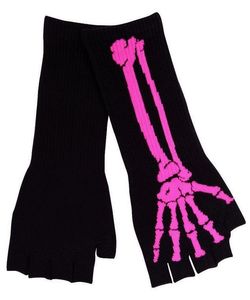 Gotické bezprsté rukavice dlouhé Skeleton Pink