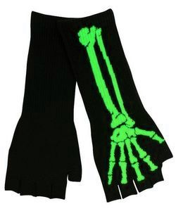 Gotické bezprsté rukavice dlouhé Skeleton Green