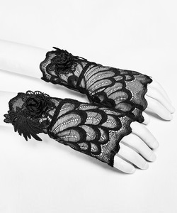 Gotické krajkové bezprsté rukavice s růžemi