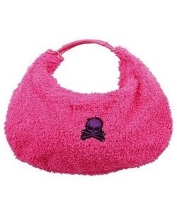 Kabelka fluffy růžová s lebkou