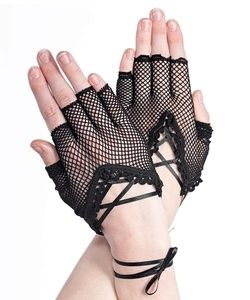 Gotické síťované bezprsté rukavice na zavázání