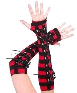 Punkové rukavice červeno-černé se širokým proužkem